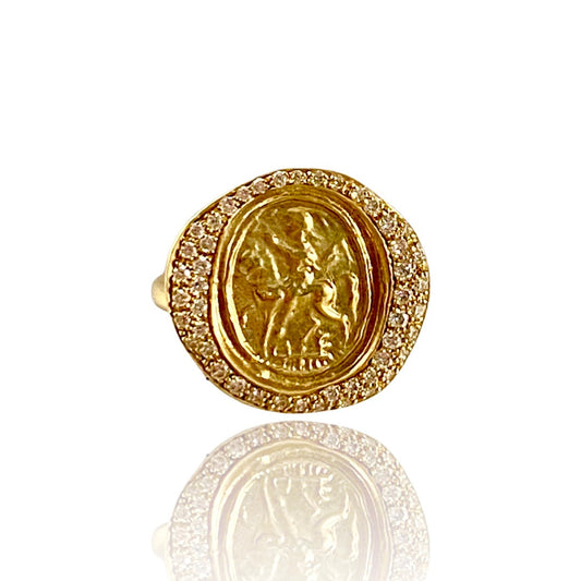 18k Gold Saint George Diamond Ring