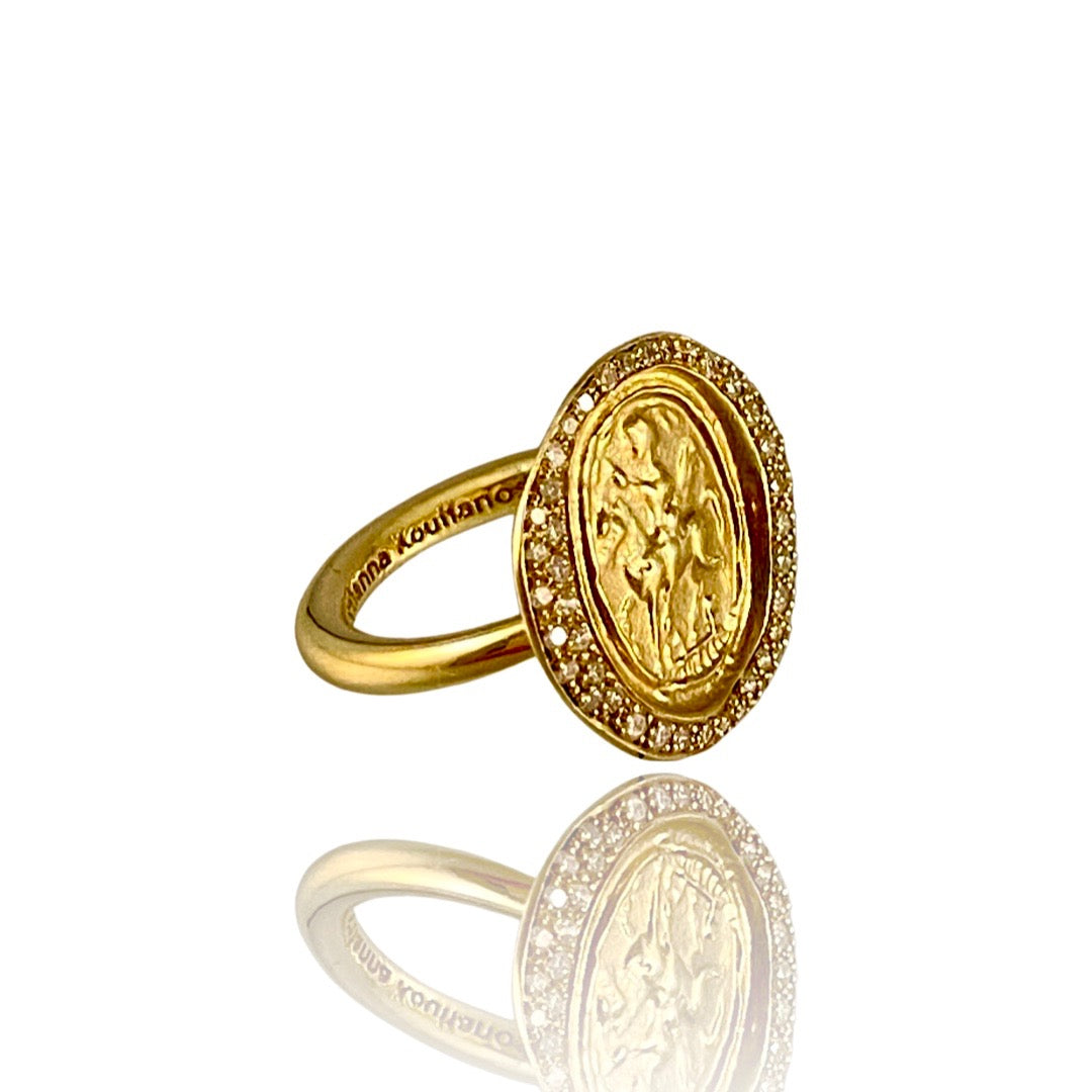 18k Gold Saint George Diamond Ring