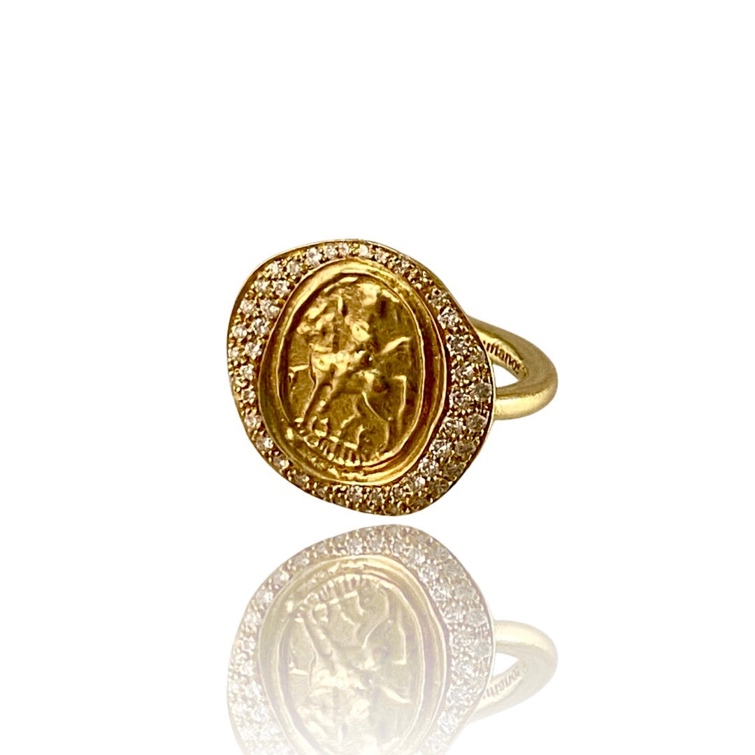 18k Gold Saint George Diamond Ring