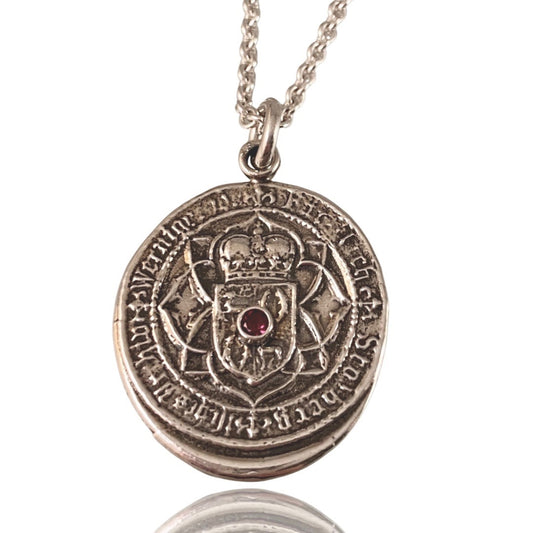 Faith & Garnet Sterling Shield Necklace