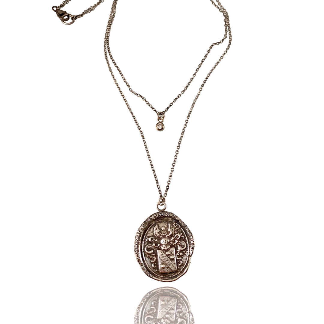 Double Strand Diamond Scroll Shield Necklace