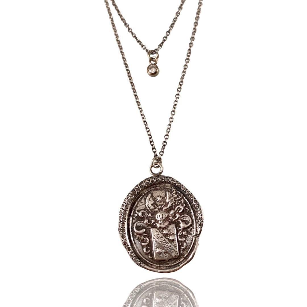 Double Strand Diamond Scroll Shield Necklace