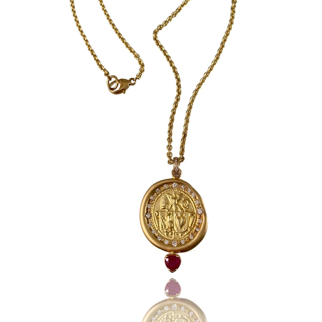 18k Gold Guardian of the Divine Ruby & Diamond Necklace