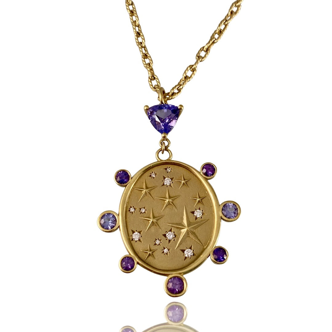 18k Gold Seven Stars Tanzanite & Diamond Necklace