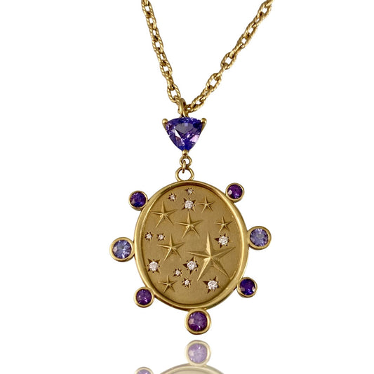 18k Gold Seven Stars Tanzanite & Diamond Necklace