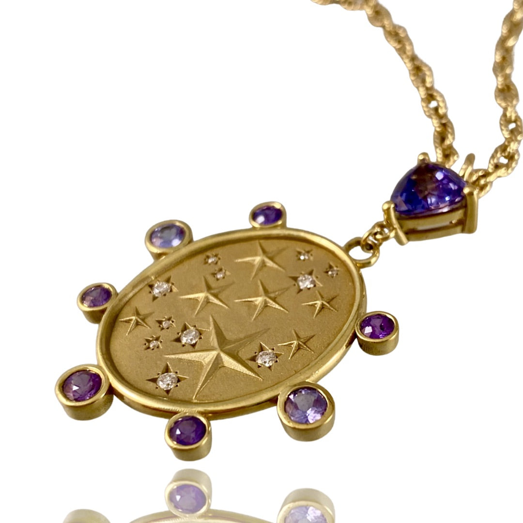 18k Gold Seven Stars Tanzanite & Diamond Necklace