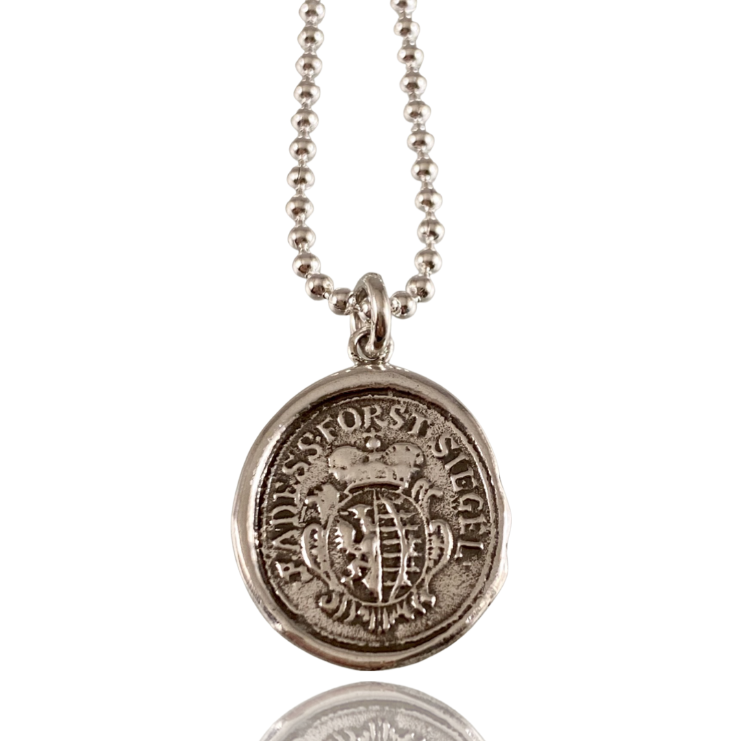 Heavy Bead Chain Crown Shield Necklace