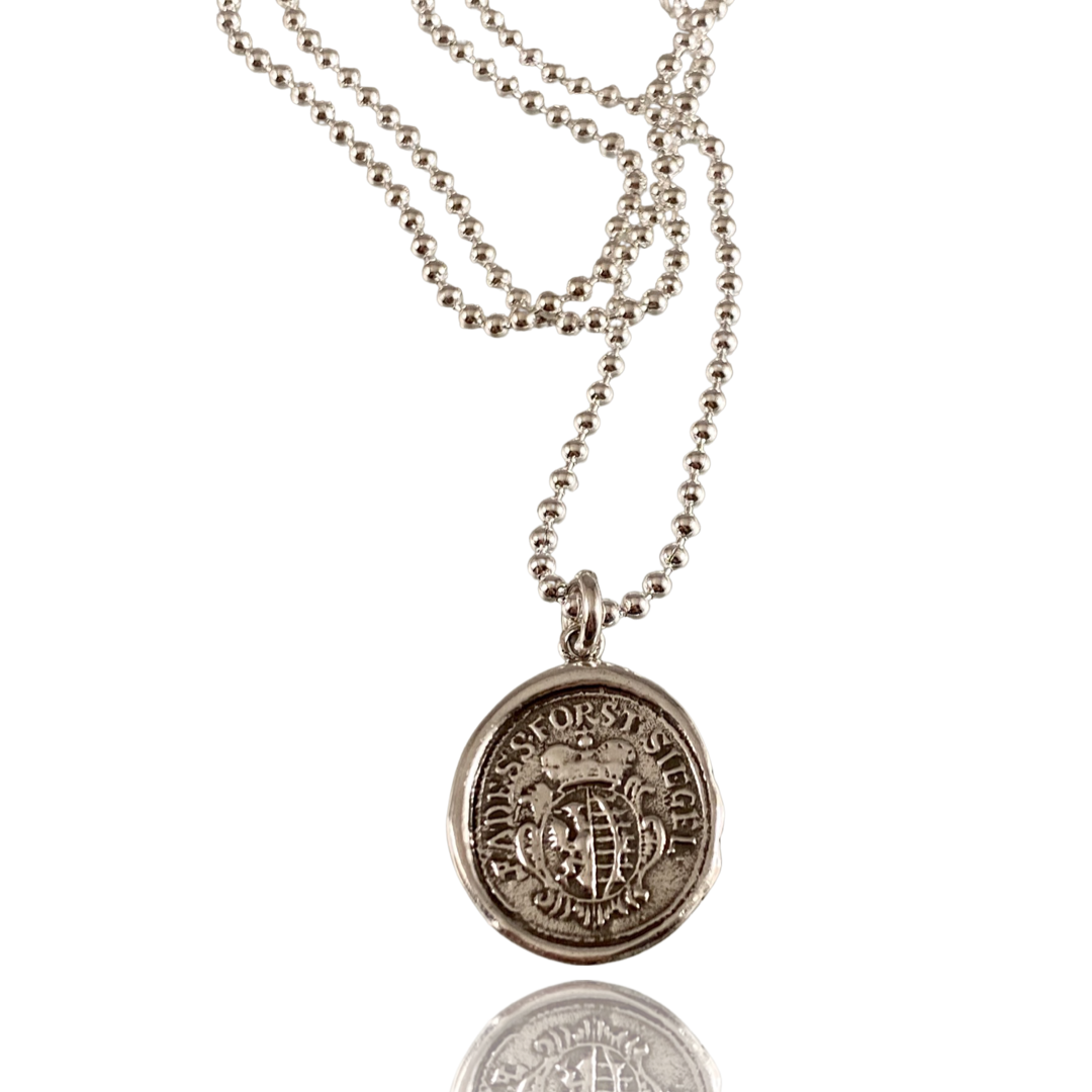 Heavy Bead Chain Crown Shield Necklace