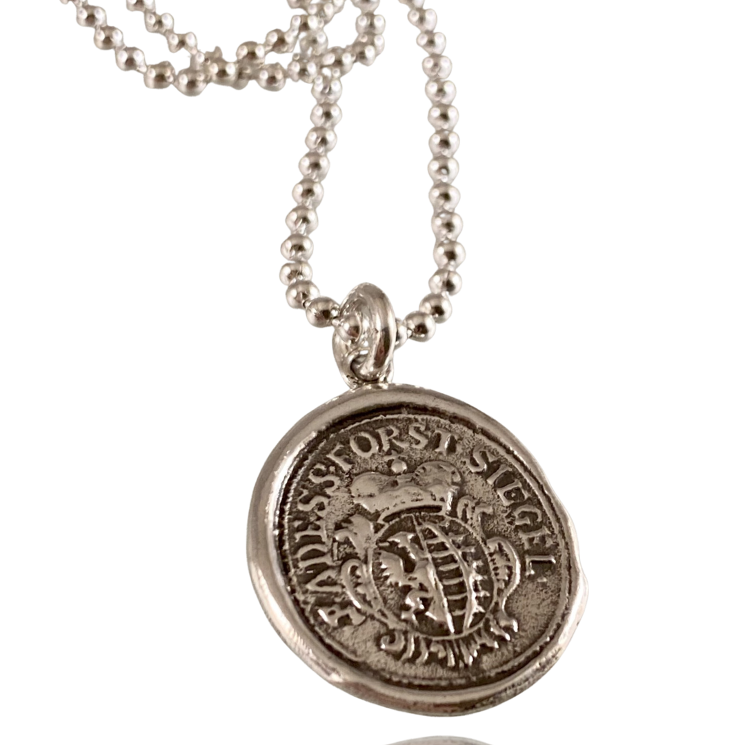 Heavy Bead Chain Crown Shield Necklace