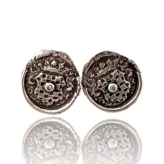 Checkerboard Diamond Sterling Silver Cufflinks