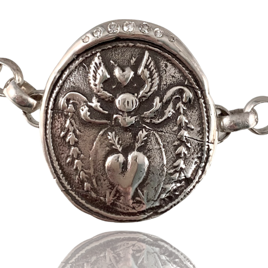 Sterling Silver & Diamond Angel Heart Bracelet