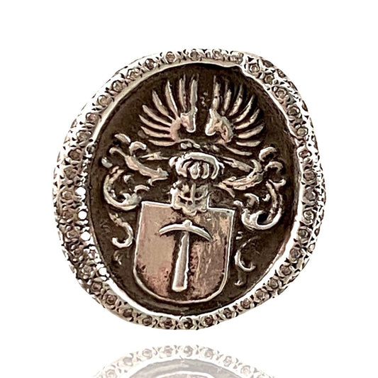 Sterling Silver Diamond Hammer Signet Ring