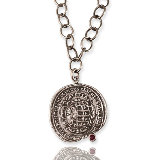 Large Medallion Gemstone Sterling Necklace