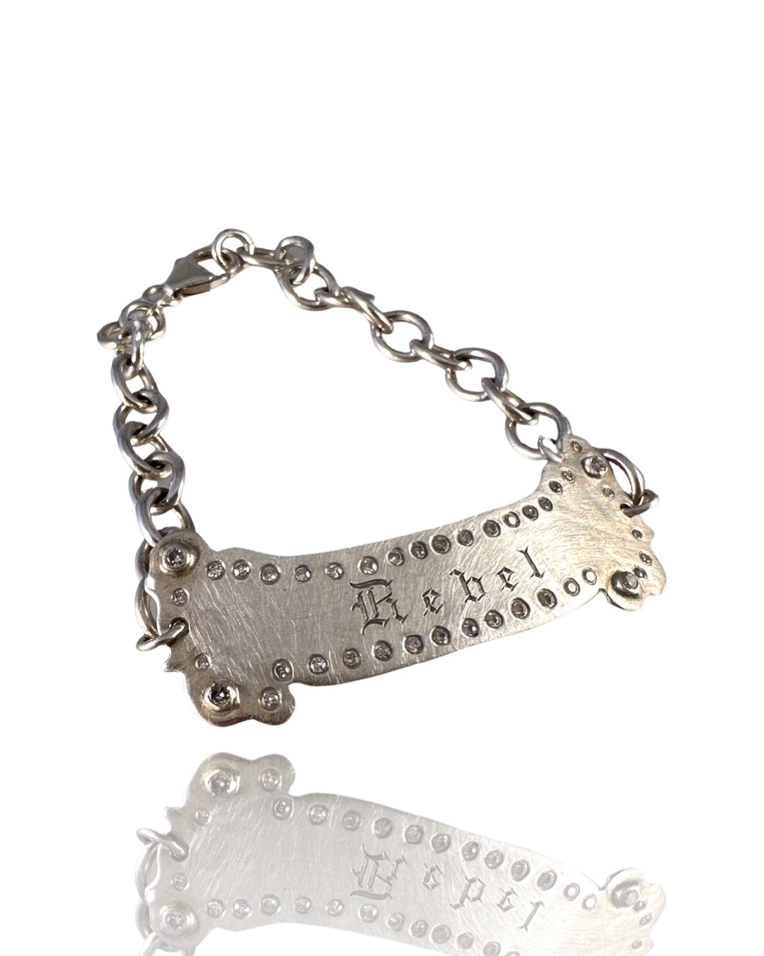‘Rebel’ Hand Engraved Diamond ID Bracelet