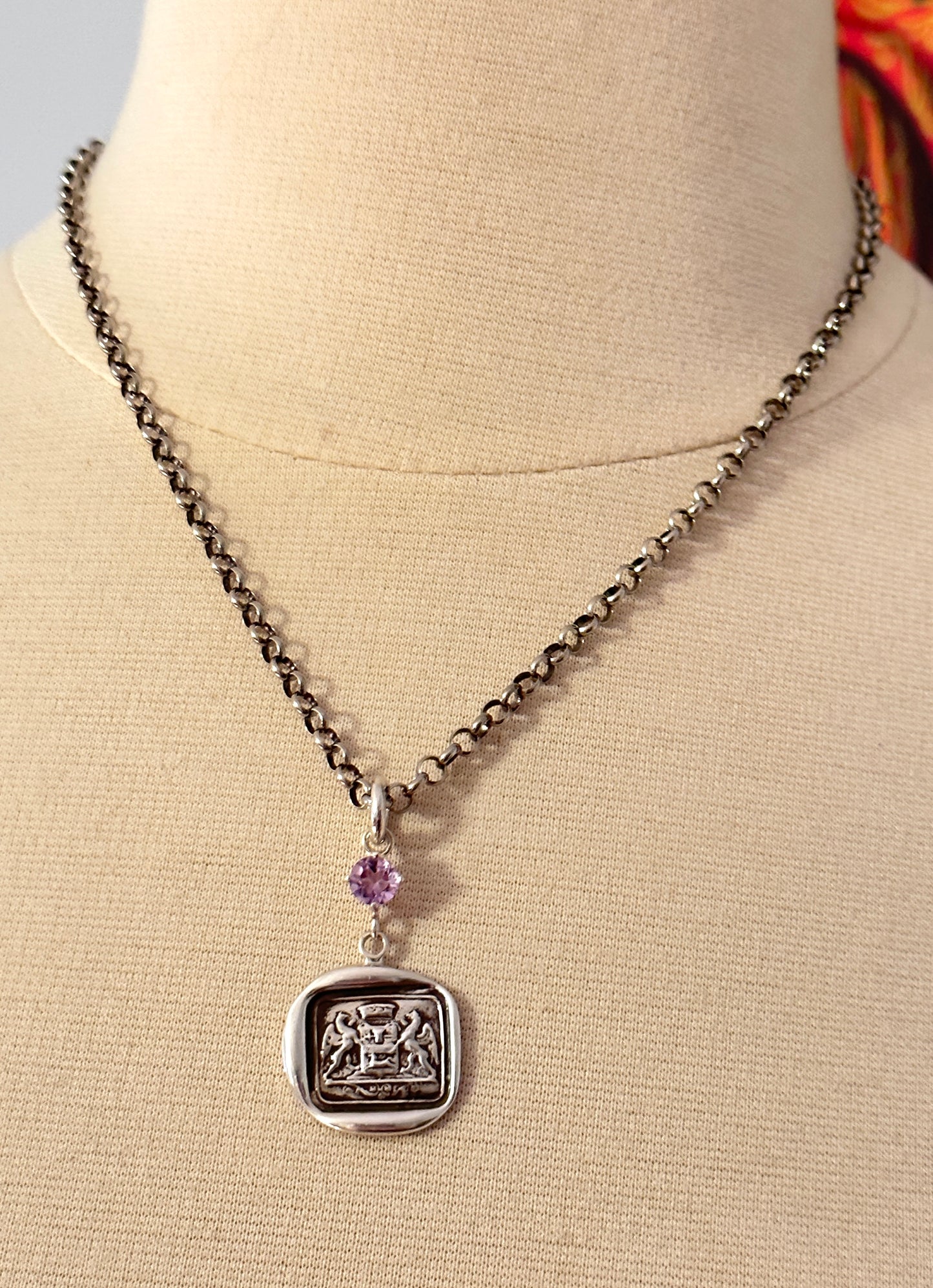 18" Double Gryphon Lavender Amethyst Sterling Necklace