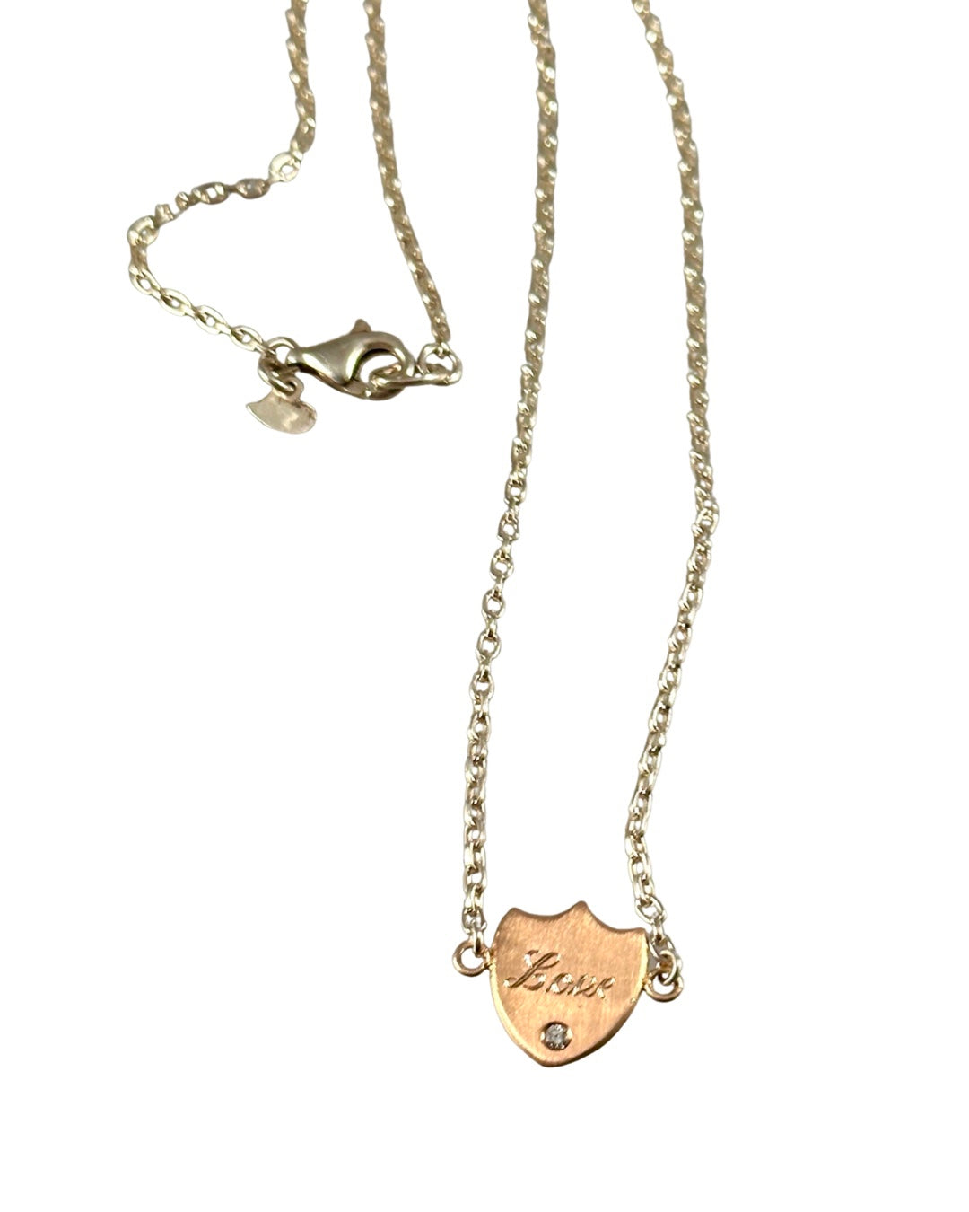 18k Rose Gold ‘Love’ Shield & Diamond Necklace