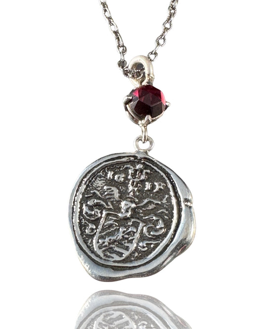 Sterling Silver Valour Garnet Shield Necklace