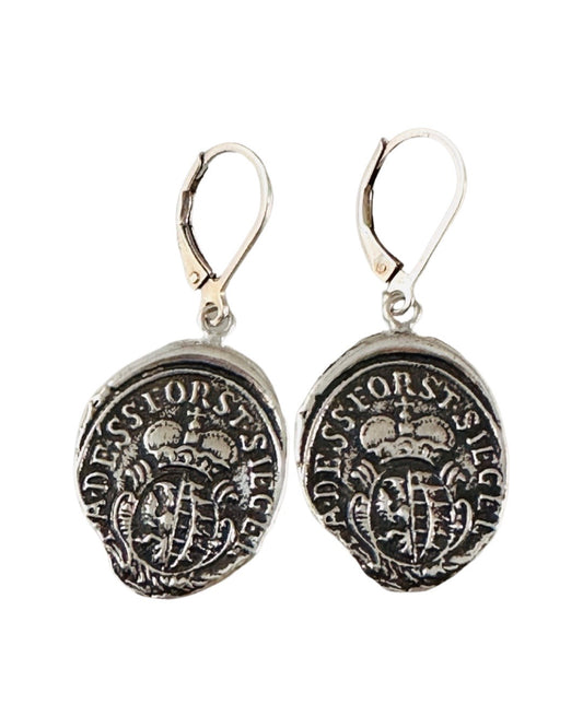 Crown & Gryphon Crest Silver Shield Earring