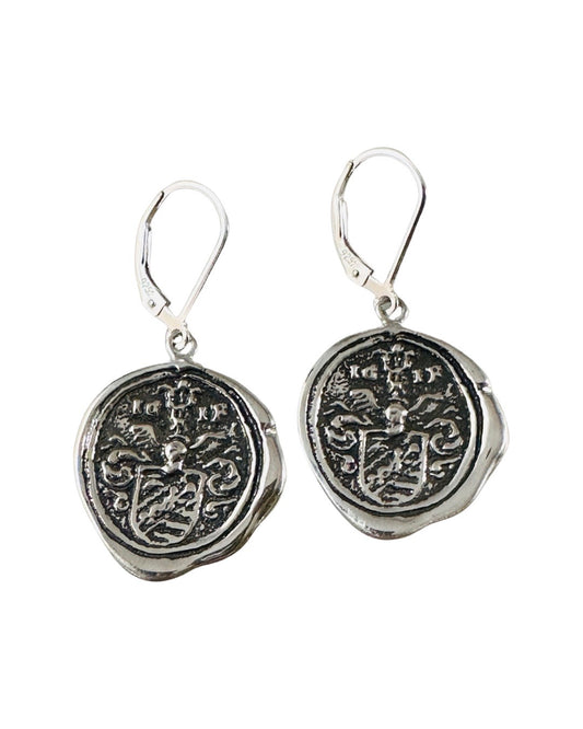 Floral Shield Crest Silver Shield Earring