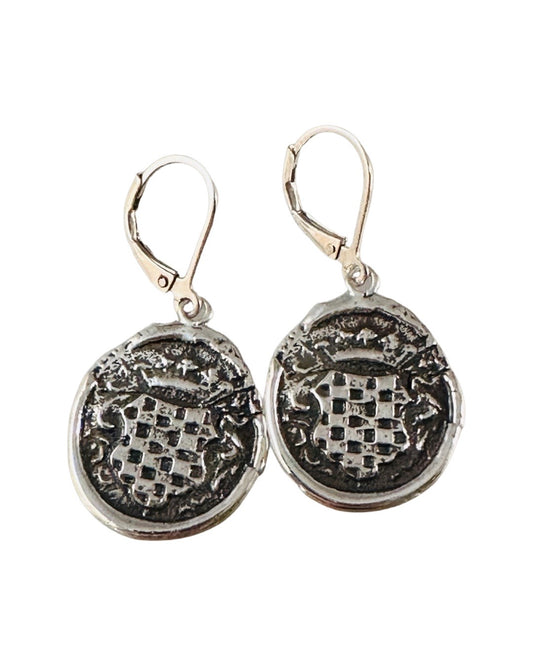 Checkered Crest Silver Shield Earring
